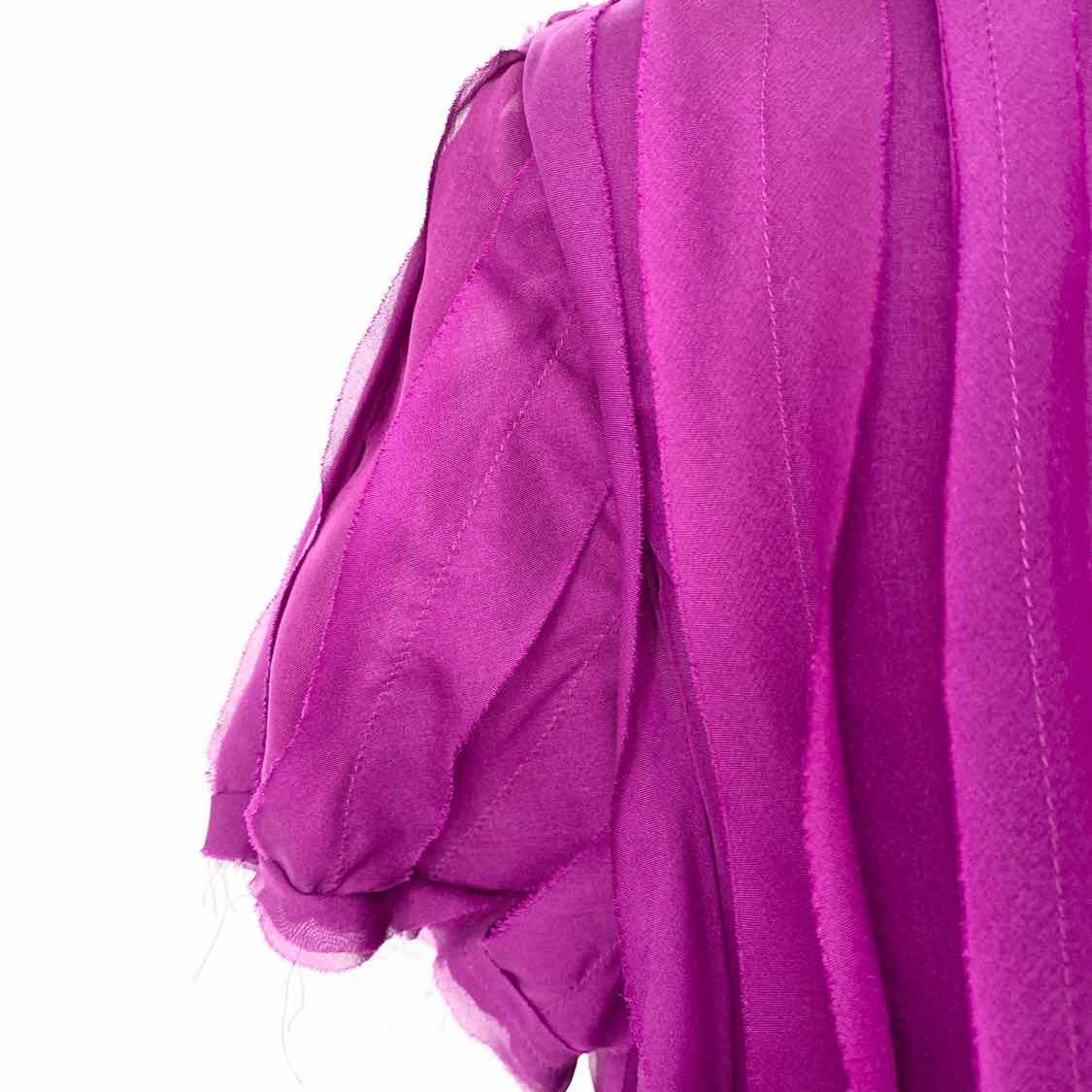 LANVIN Women's Fuchsia Size S Silk Pleated Short Sleeve Top
