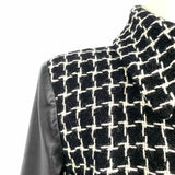 Chanel Women's Black Size 38/S Button Down Wool Leather Window Pane Jacket