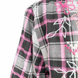 Johnny Was Workshop Erinn Easy Tiered Pink Black Size M Long Sleeve Plaid Dress