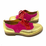 Shoe Embassy Women's Pink Gold Size 37/6.5 Western Leather Color Block Loafers