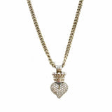 KING BABY 925 Crowned Heart Sterling Silver Pendant 17.5" CZ Necklace