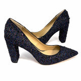 Ann Taylor Women's Black Blue Size 8.5 Block Heel Tweed Pumps