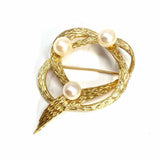 Imperial Pearl Syndicate 14K Yellow Gold Pearl Ribbon Brooch