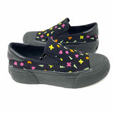John Fluevog Willet Neon Women's Black Multi-Color Sz 8 Slip-On Canvas Sneakers