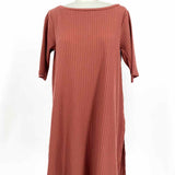Eileen Fisher Women's Terra Cota Size S Side Slit Ribbed Long Short Sleeve Top