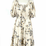 Lauren Ralph Lauren Women's Cream Blue Size 6 Puff Sleeve Cotton Floral Dress