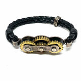 KING BABY .925 Sterling Silver Black Woven 3.5" Clockwork Bracelet