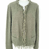 IRO Shavani Women's Green Size 44/L Open Front Tweed shag Cardigan
