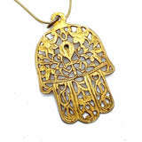 Estate 925 Sterling Gold Tone Pendant 17.5" Hamsa Necklace