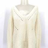 CALYPSO St. Barth Callani Women's White Size S V-Neck Wool Knit Sweater