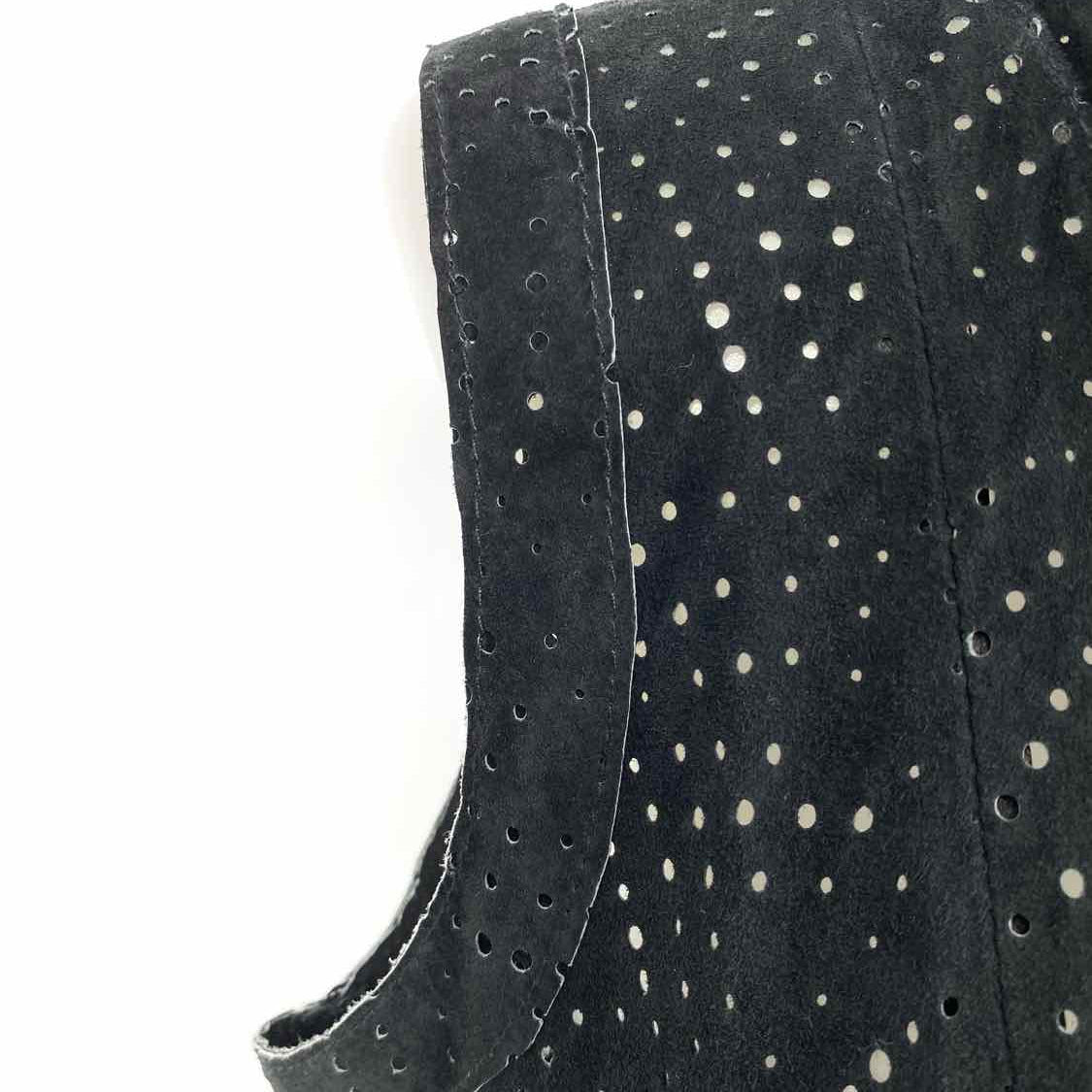 My Tribe Women's Black Size M Asymmetrical Suede Perforated Vest