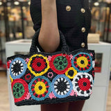 Prada Metal Triangle Top Handle Tote Raffia Multi-Color Tote Circle Satchel