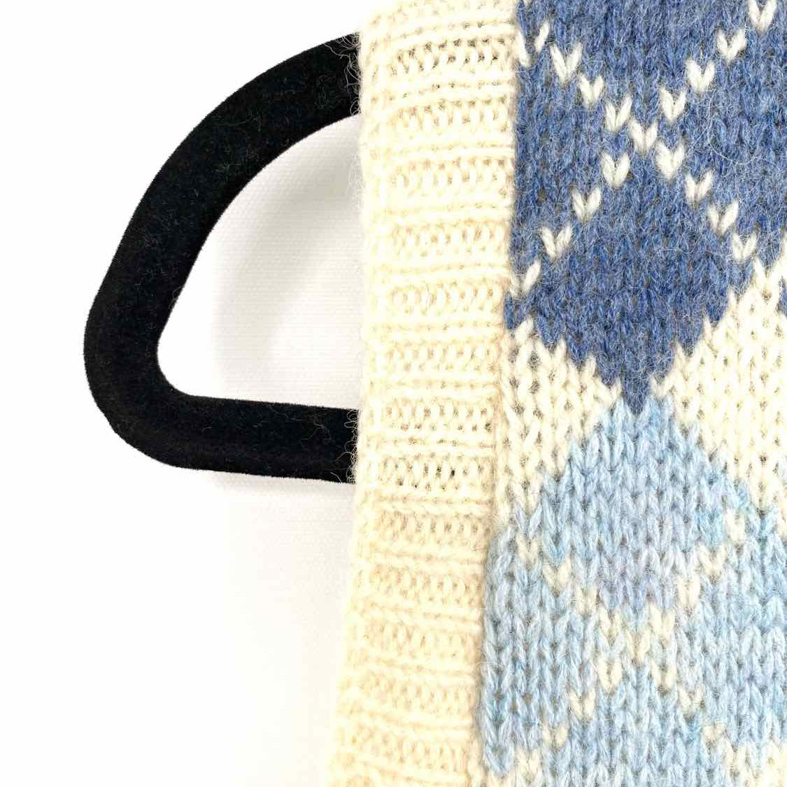 Pinnacle Men's Cream Blue Size L V-Neck Wool Blend Argyle Made in USA Vest