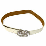 Chico's Leather Champagne Silver Rhinestone Buckle Size M Belt