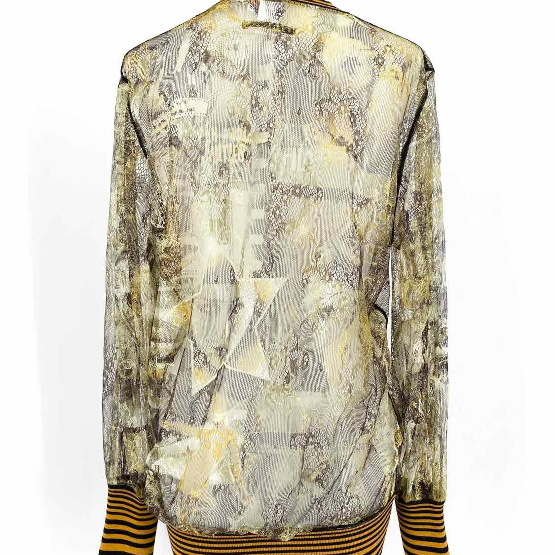 Jean Paul Gaultier Women's Multi-Color Size L V-Neck Lace Sheer Long Sleeve