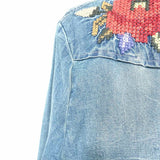johnny was Women's Blue Size M Button Down Cross Stitch Long Floral Sleeve