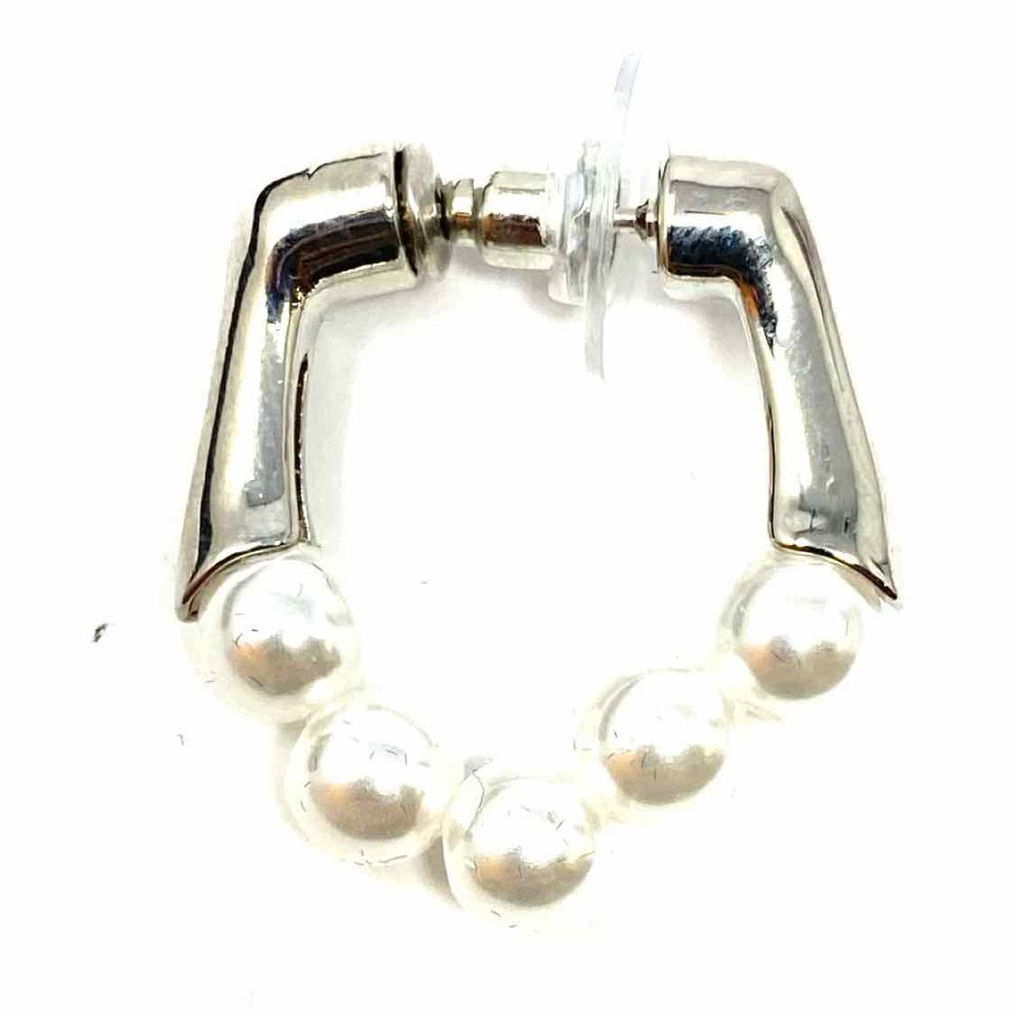 Natasha Ivory Silver Tone Hoop Faux Pearl Earrings