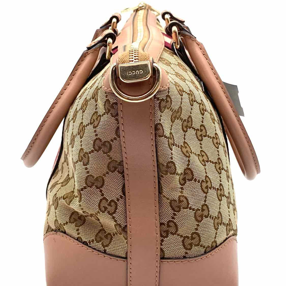 Gucci Canvas Beige Zip Top Web Accent GG Satchel