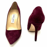 JIMMY CHOO Women's Burgundy Size 7.5 Stiletto Suede Pointed Pumps