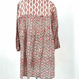 Roberta Roller Rabbit Women's White Brown Size L Pleated Cotton Long Sleeve