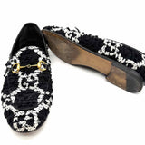 Gucci Jordaan Women's Black White Size 38/8 Tweed Horsebit GG Loafers