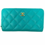 Chanel 2016-17 Small Zip Around Turquoise Quilted Wallet