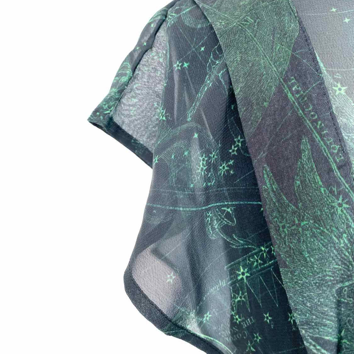 ALLSAINTS Women's Black Green Size 2 Butterfly Sleeve Celestial Dress