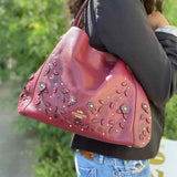 Coach Willow Floral Edie Burgundy Red Pebbled Leather Tote
