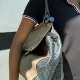HALSTON HERITAGE Leather Taupe/Black Flap distressed Leather Satchel