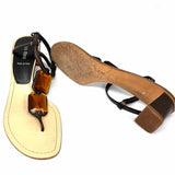 miu miu Women's Brown Orange Size 39/8.5 Thong Embelished Sandals
