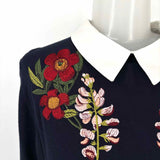 Ted Baker Toriey Women's Navy White Size M Layered Embroidered Floral Sweater