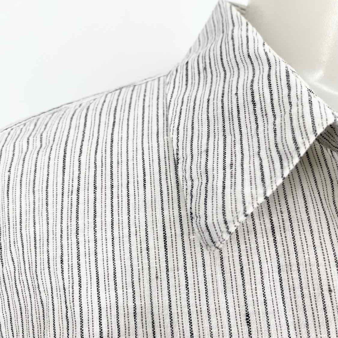 Eileen Fisher Women's White Size XXS Button Down Linen Stripe Long Sleeve