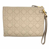 Christian Dior 2023 Caro Daily Pouch M Taupe CANNAGE Pebbled Leather Wristlet