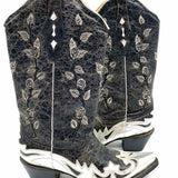 CORRAL Women's Black Silver Size 9 Cowboy Leather rosettes Boots