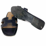 Hermes Oran Women's Black Size 37/6.5 Flat Slide