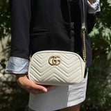 Gucci Marmont Cream Camera Bag Quilted Leather Crossbody