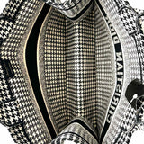 Christian Dior Embroidered Medium Book Bag Canvas Black White Houndstooth Tote