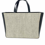 Prada Canvas Black Beige Open Top Leather Tote