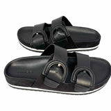 Vince Glyn Women's Black Size 7.5 Slide Leather Buckle Sandals