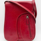 Red Flap Asymmetrical Leather Made in France Crossbody