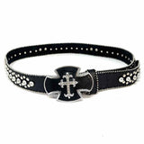 Black Silver Tone Studded Leather Belt