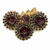 Stanley Hagler Purple Gold Tone Floral Crystal Brooch