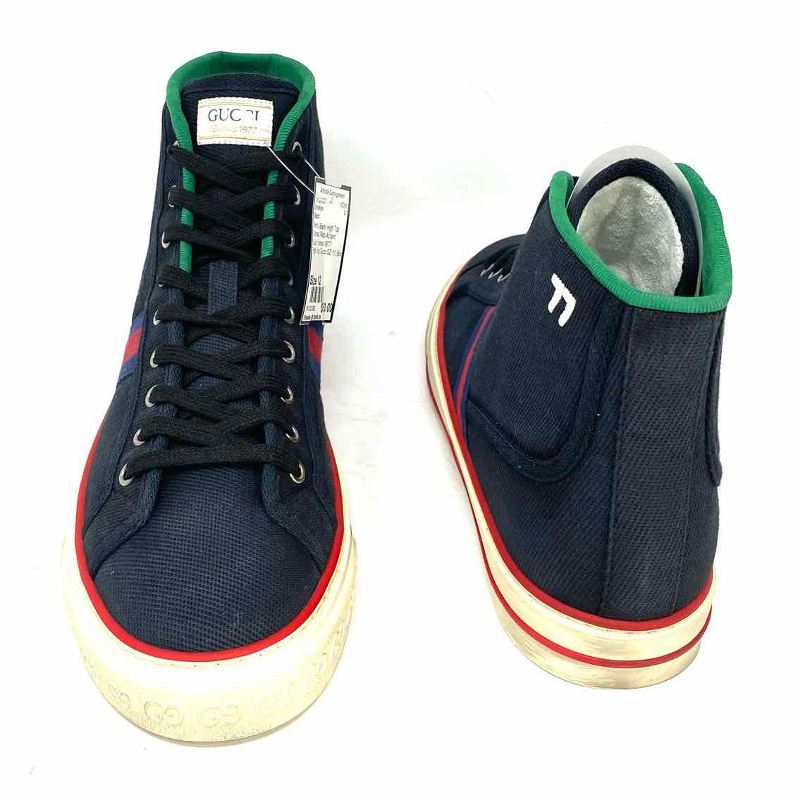 Gucci Men's Black Shoe Size 12 High Top Canvas Web Accent Sneakers