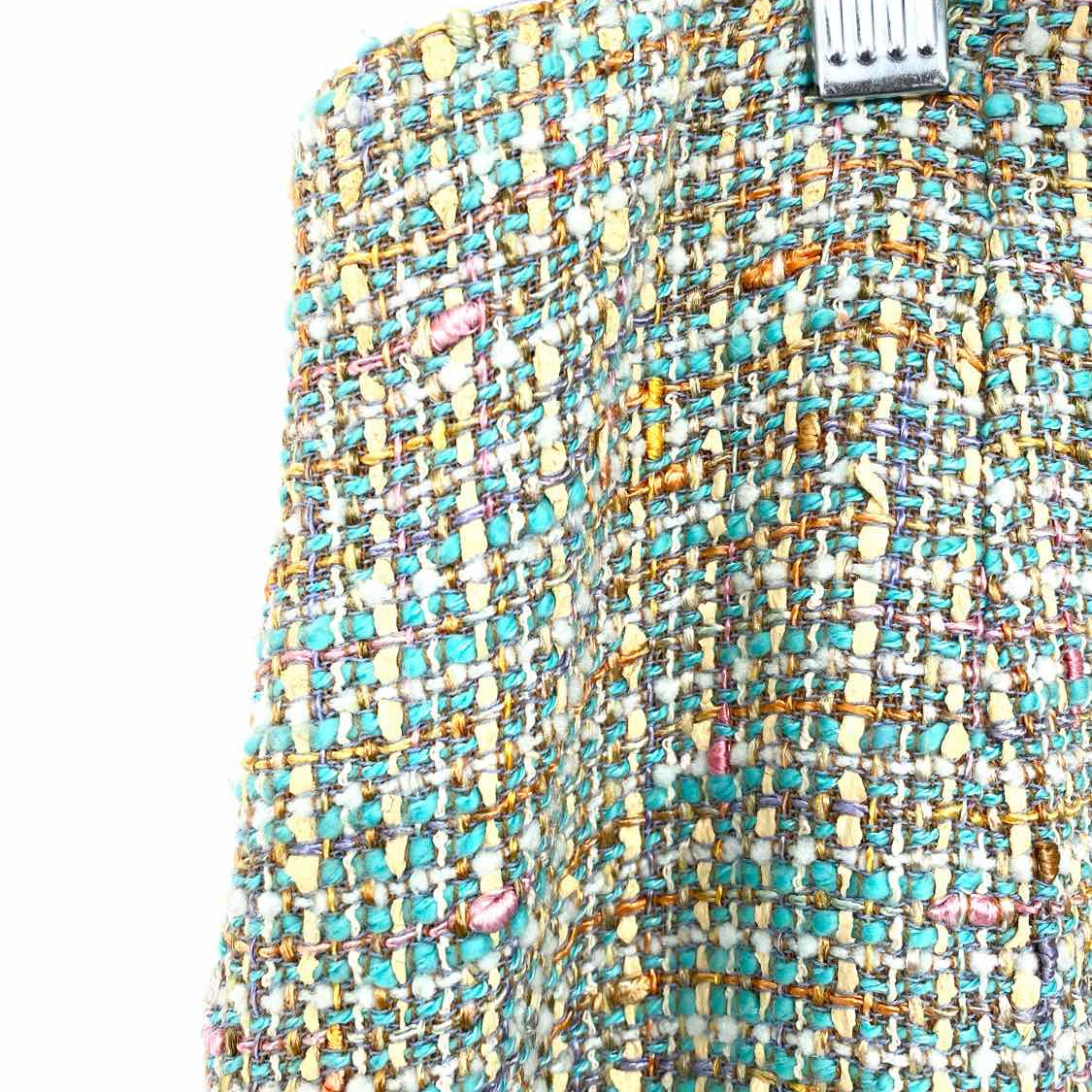 Oscar de la Renta Women's Teal Yellow Size 14 pencil Tweed Skirt