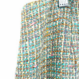 Oscar de la Renta Women's Teal Yellow Size 14 pencil Tweed Skirt