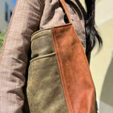 satchel. Brown Green Slouchy Leather Shoulder Bag