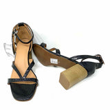Crevo Women's Blonde Size 9.5 Block Heel Leather Croc Embossed Sandals
