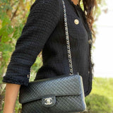 Chanel 1996-97 Single Flap Medium Micro Quilt Black Flap Leather Shoulder Bag