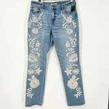 johnny was Women's Blue Size 31/12 Boyfriend Embroidered Floral Jeans