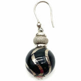 Estate 925 Sterling Silver Black Dangle Beaded Earrings